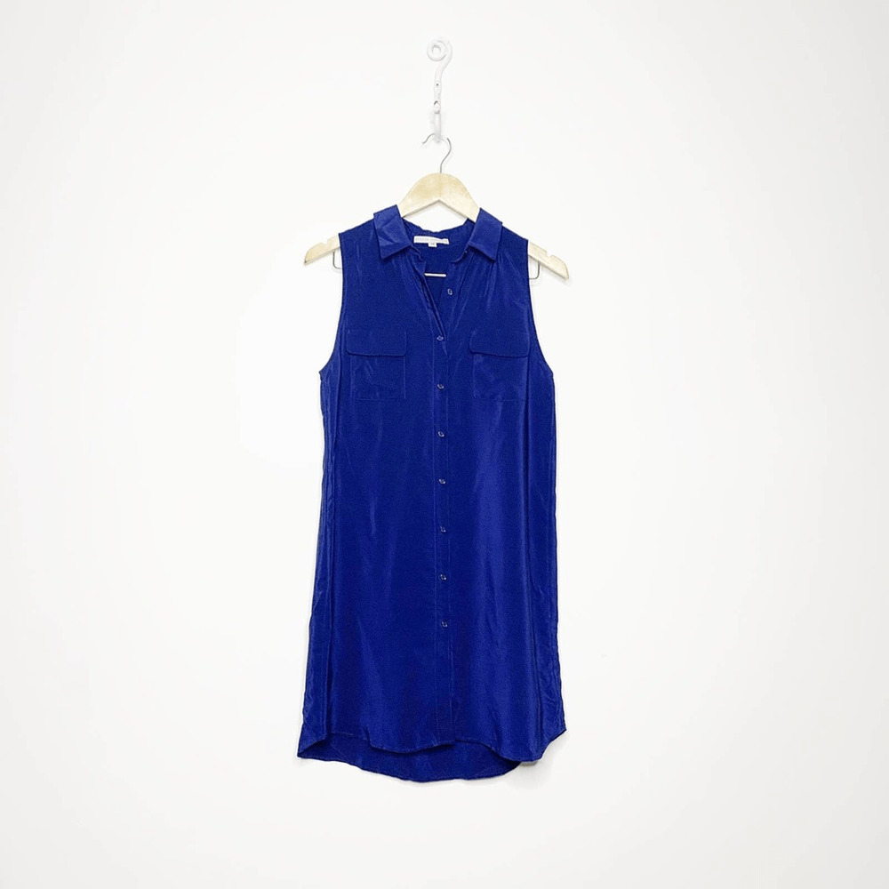 Amanda Uprichard Logan silk crepe Shirtdress blue sleeveless Womens M Medium